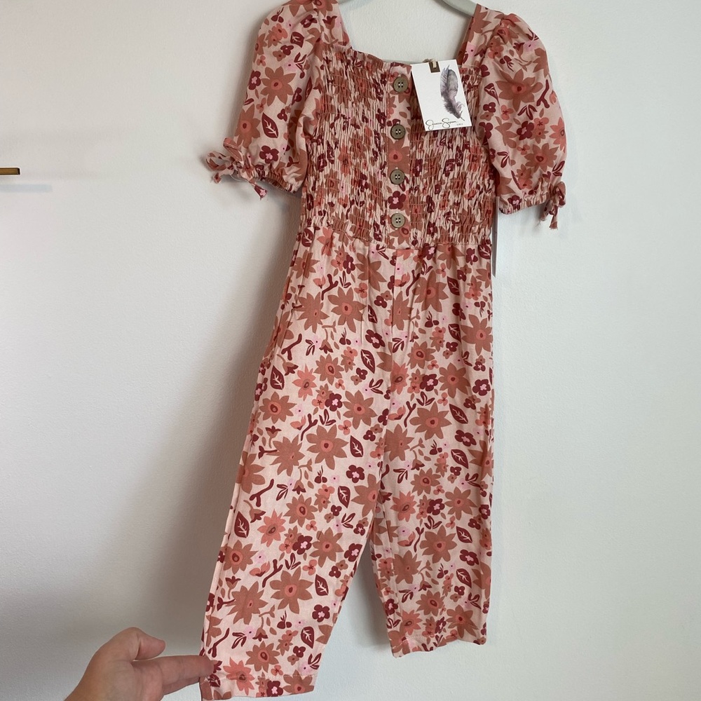 JESSICA SIMPSON Girls Pink Floral Smocked Romper NWT | Size 3T - Picture 3 of 12